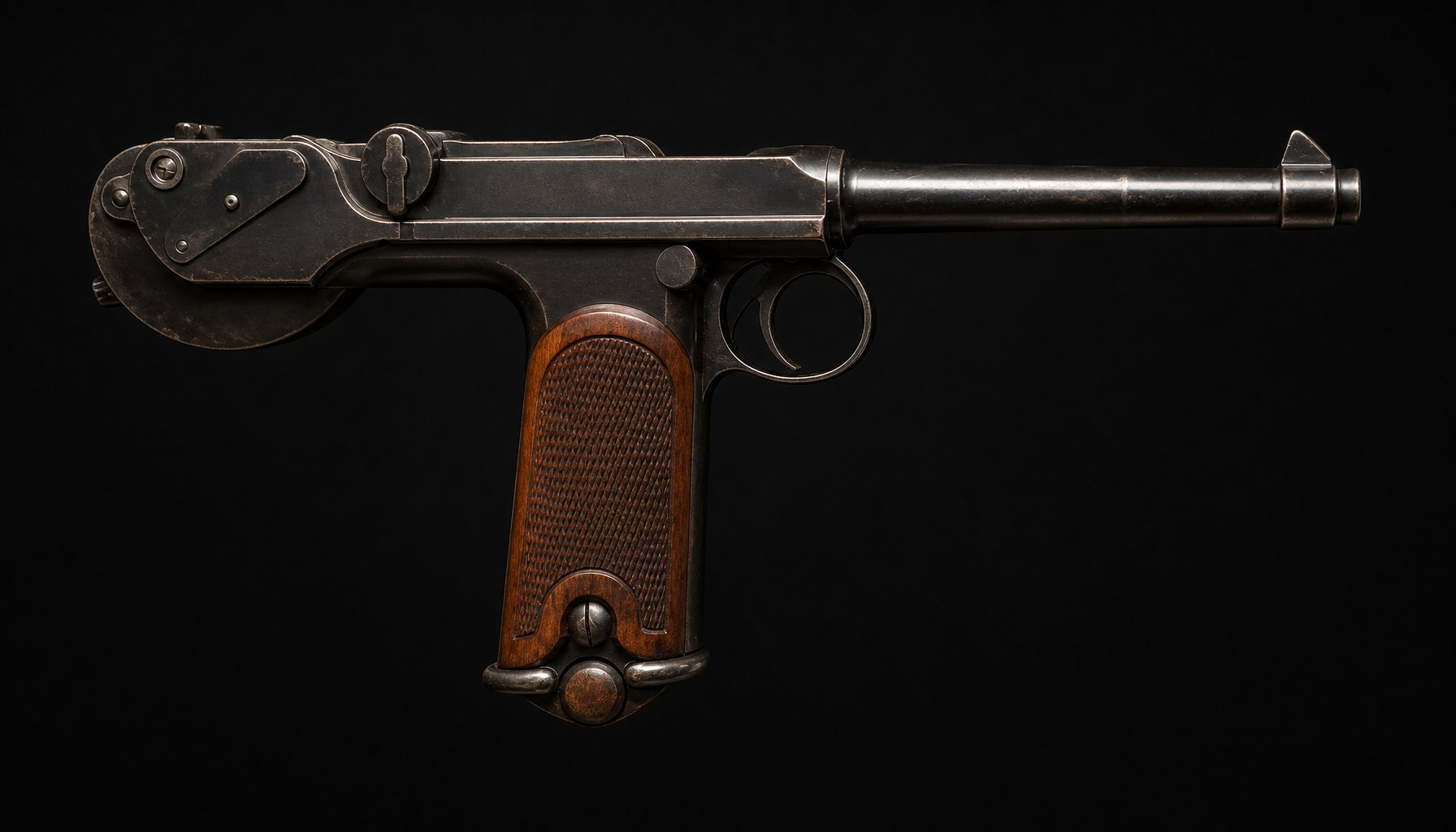 The 1893 Borchardt C93, an early self-loader with a toggle lock.