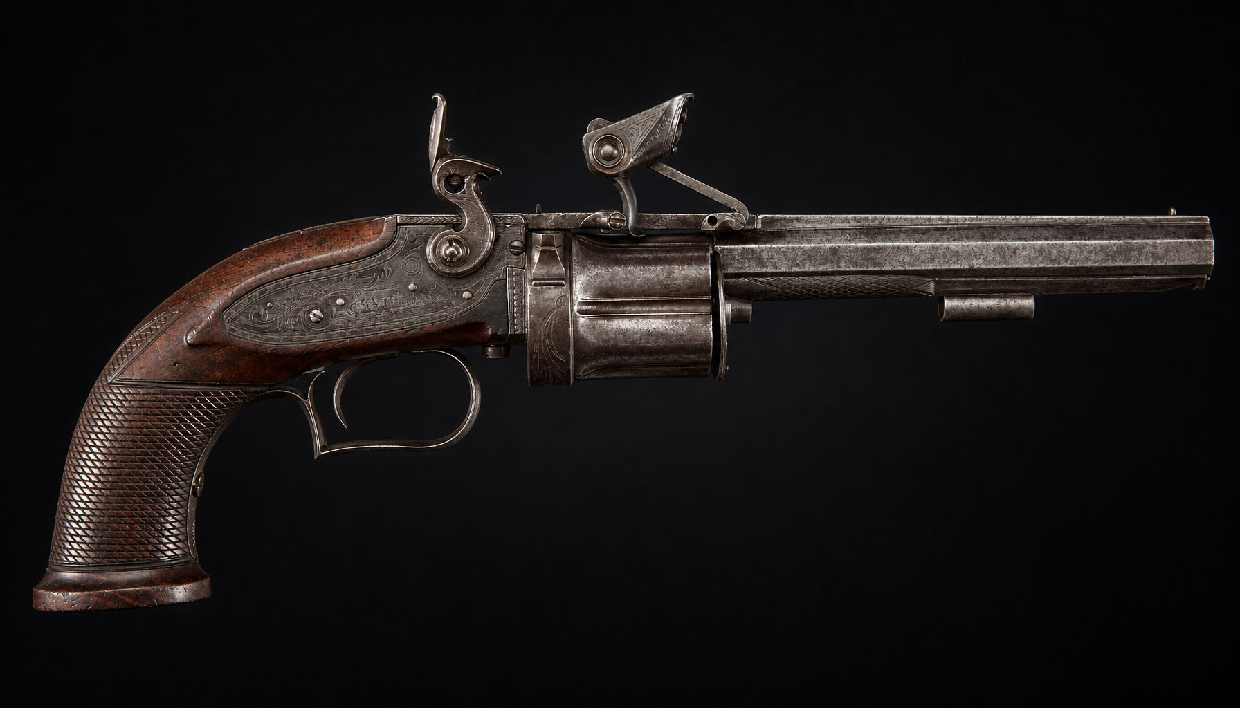 Elisha Collier's 1818 flintlock revolver, an ancestor of Colt's.