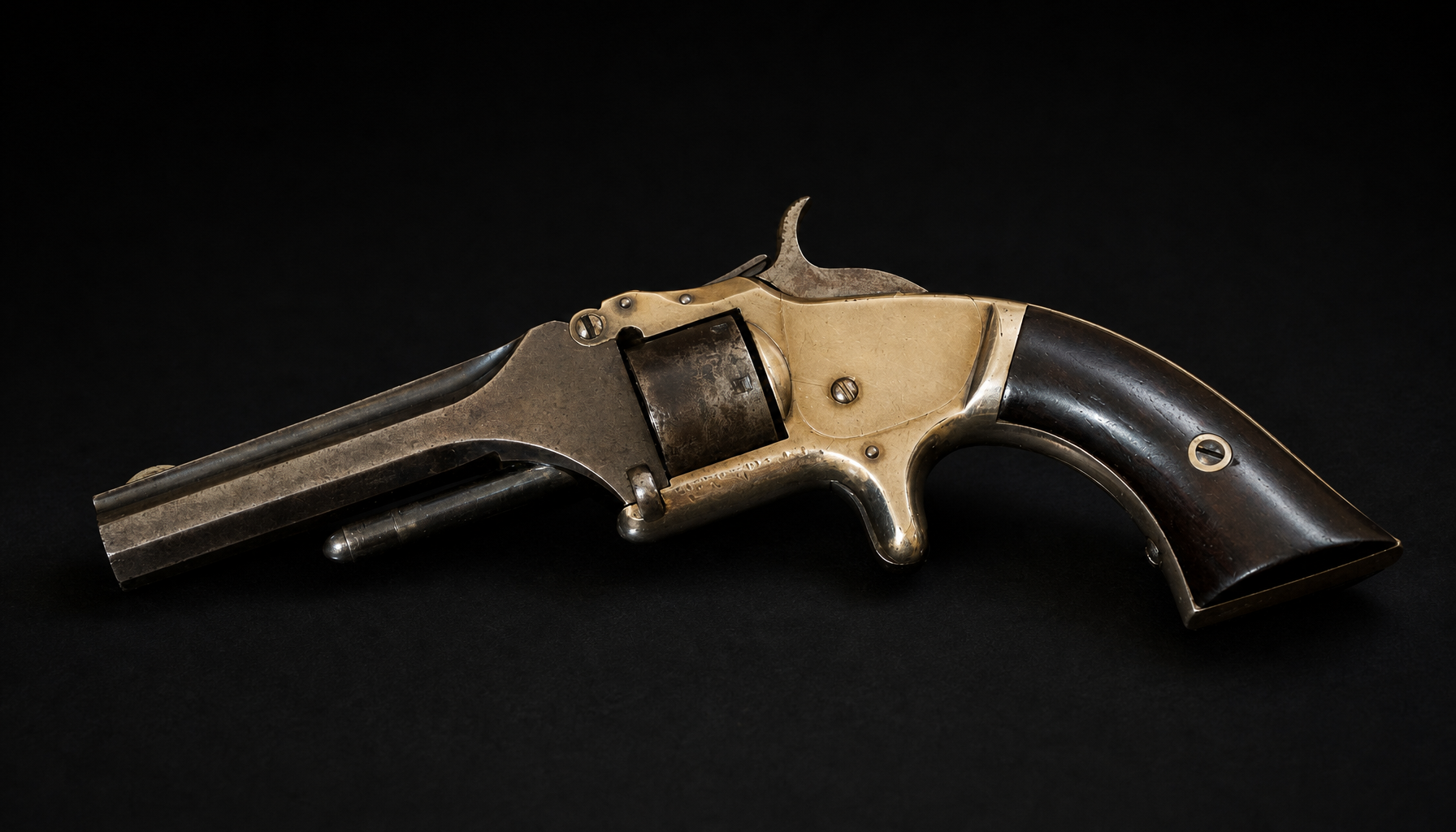 The 1857 SandW Model 1, the first commercially successful cartridge revolver.