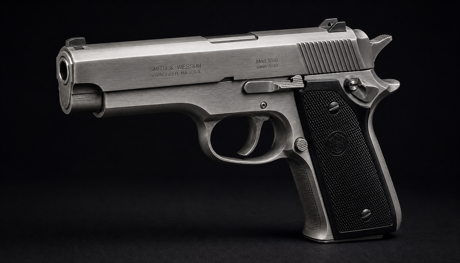 The SandW Model 1076 in 10mm (1990), the FBI's post-Miami pistol.