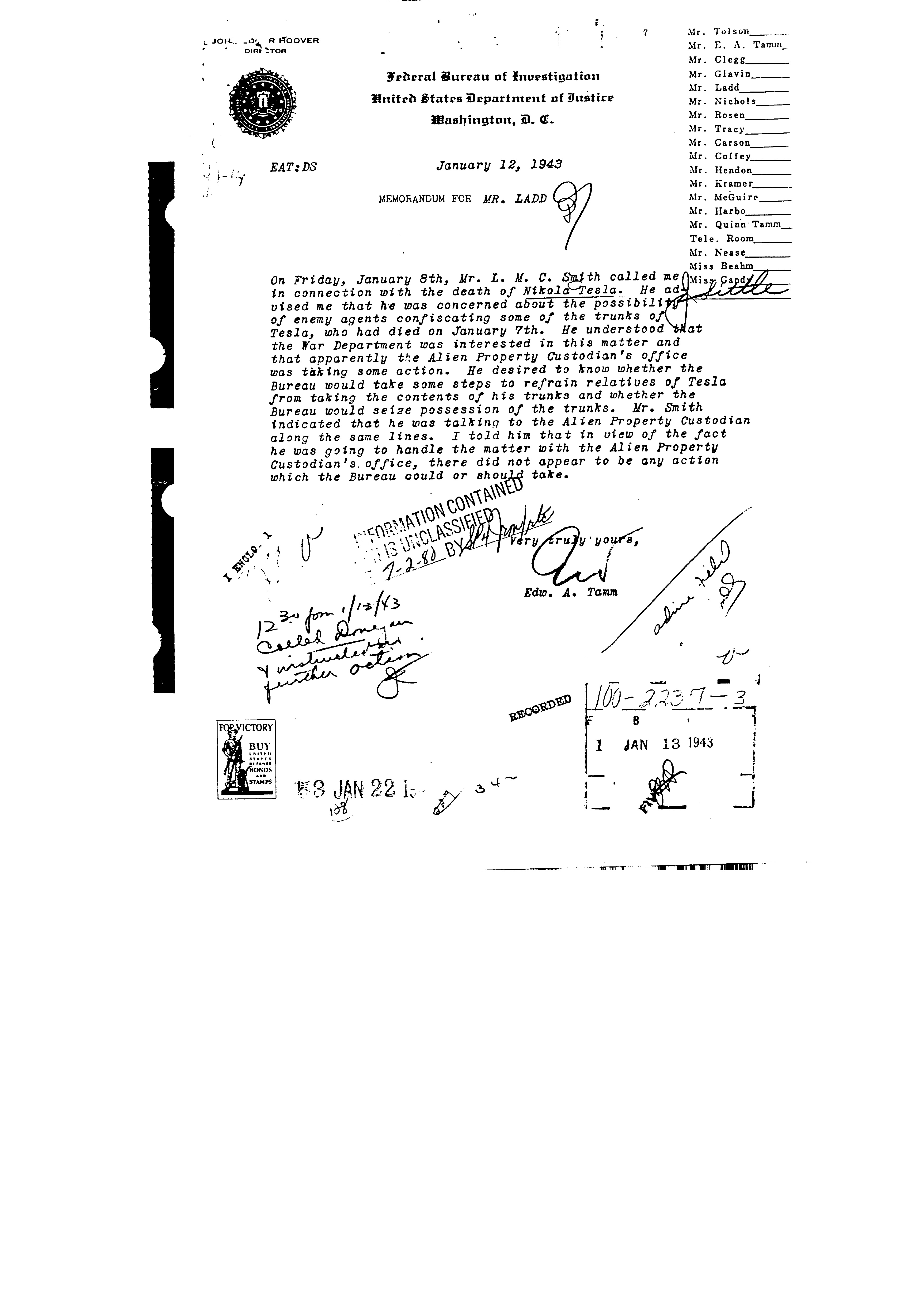 FBI File 100-2237 p.12 — Tamm memorandum
