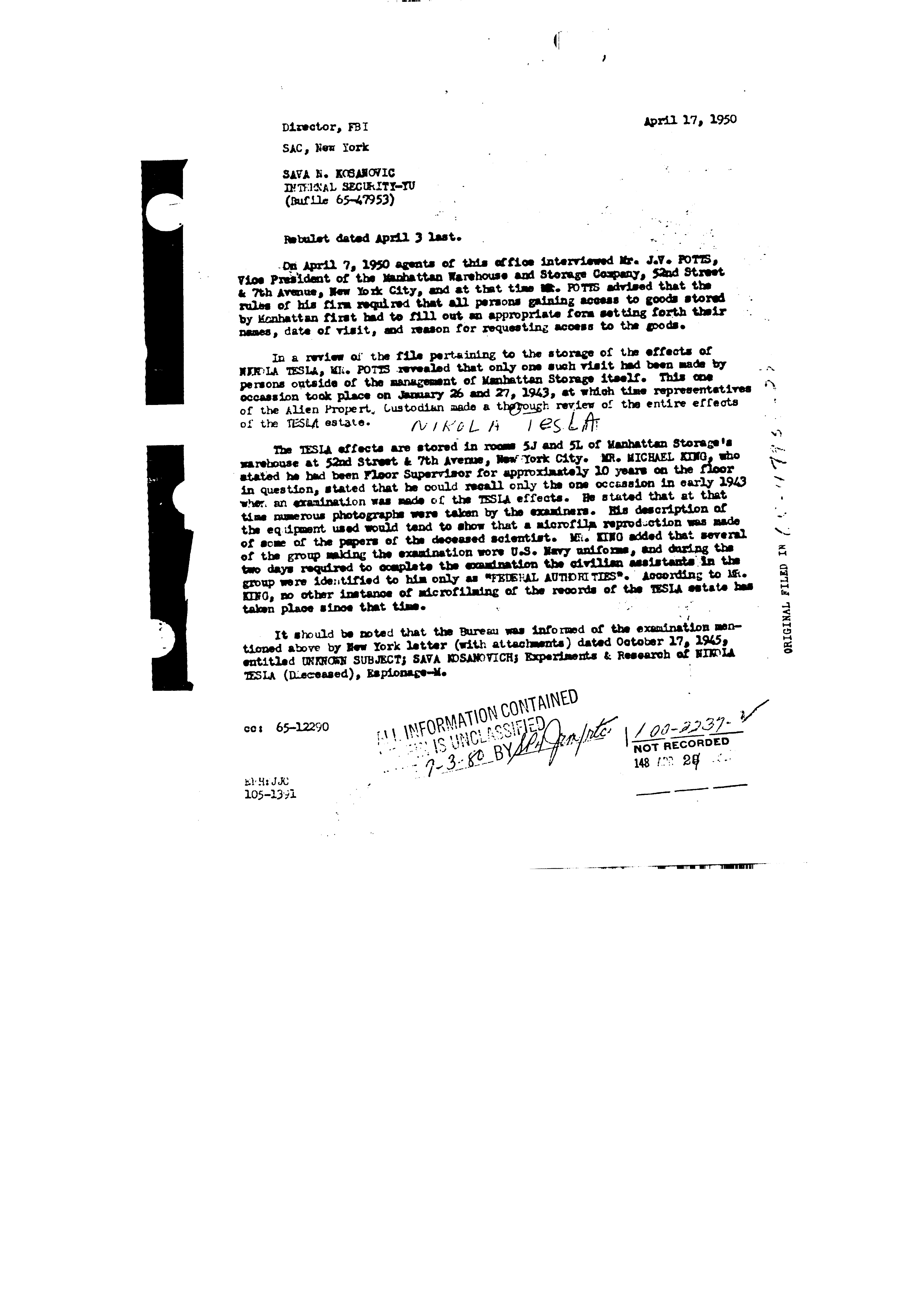 FBI File 100-2237 p.17 — Manhattan Warehouse memo